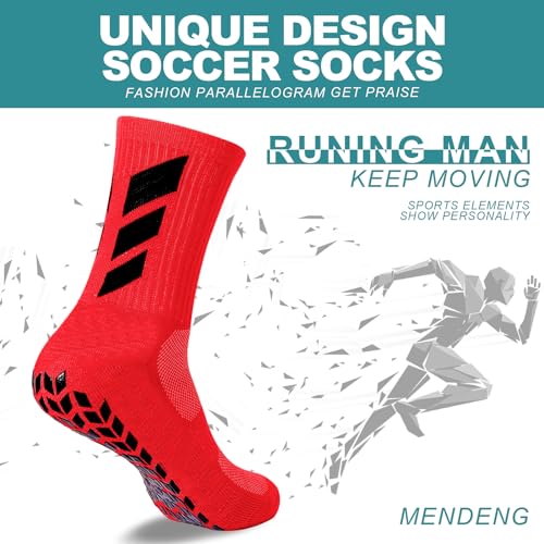 Grip Socks for Men - Non-Slip Yoga & Sports Socks - Red, Size 6-12