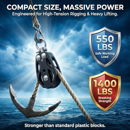 35mm Marine Pulley Block with Swivel Shackle - 2-Pack