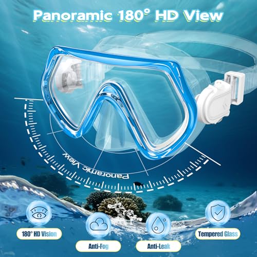 Kids Snorkeling Gear Set - Anti-Fog Clear View Mask & Snorkel - Blue+Pink
