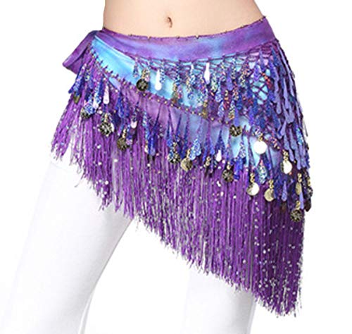 Purple Belly Dance Hip Scarf with Tassels Sequins & Coins - One Size Lauthen.S