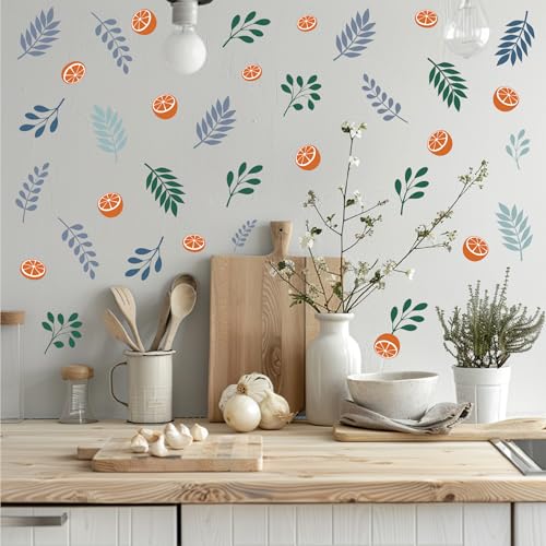 Rustic Orange Leaf Wall Stickers, 54pcs Nature DIY Wall Decals Easy Peel and Stick, Fresh Wall Stickers for Living Room Bedroom Girls Room Nursery, Pastoral Style Home Decor for a Cozy Atmosphere