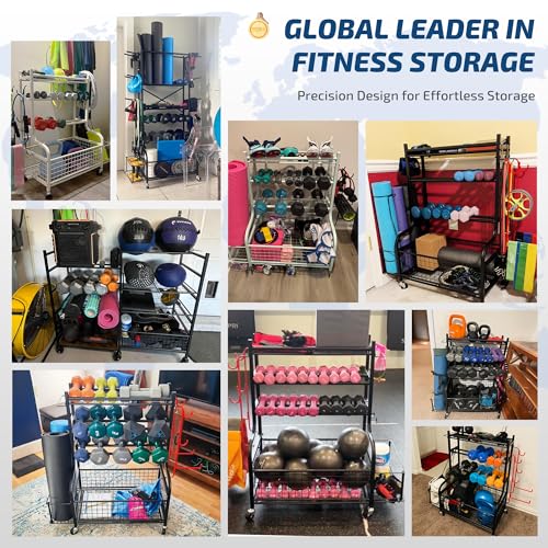 Dumbbell Rack with Wheels - 3-Tier Weight Storage for Home Gym - Black, 40.4"L x 15.8"W x 36.8"H