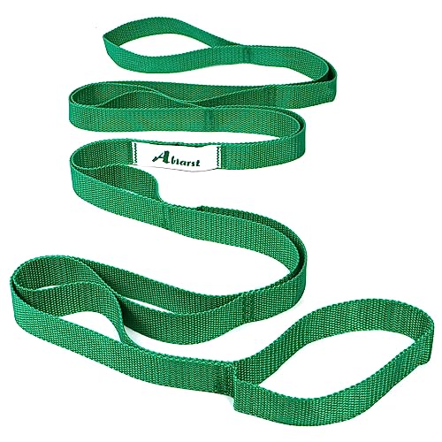 Yoga Stretching Strap with 10 Loops - Non-Elastic Green Strap