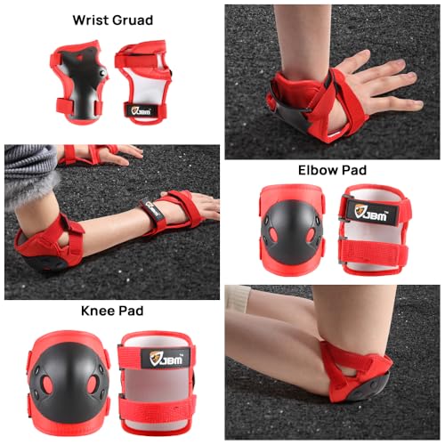 Kids Protective Gear Set - Knee Pads, Elbow Pads & Wrist Guards - Red, Small