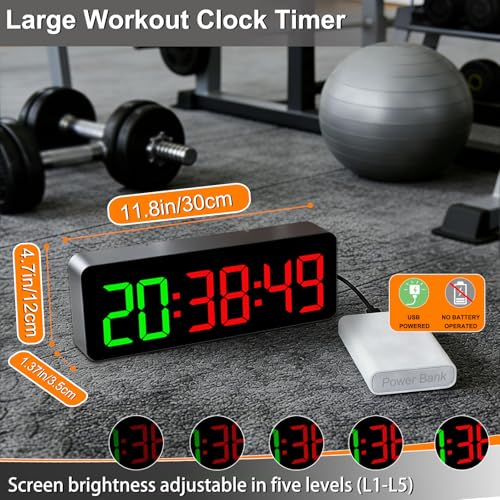 Large LED Gym Clock Timer with Remote Control - Green