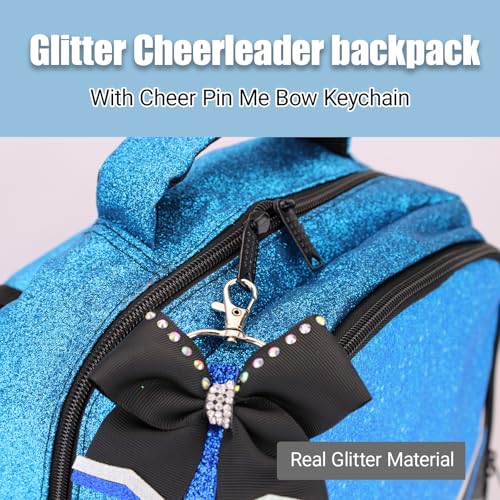 Glitter Cheerleading Backpack with Detachable Ribbon Keychain - Blue