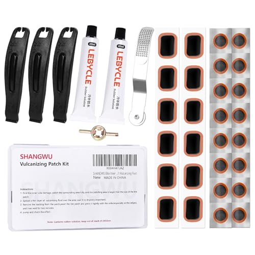 Bike Tire Patch Kit 35 pcs with Patch Patches, Vulcanizing Fluid, Rasp & Levers