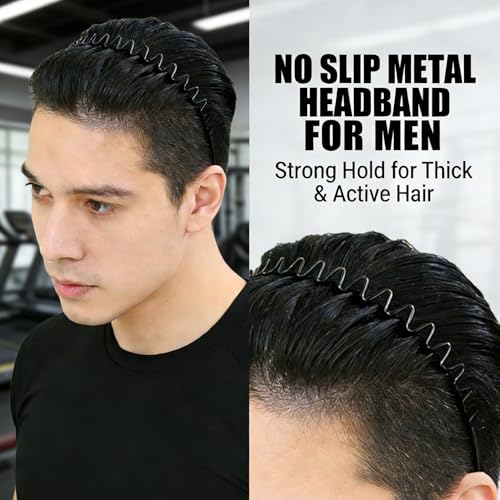 Metal Headband for Men, Non-Slip Zig Zag Wire Hair Band - Black-A