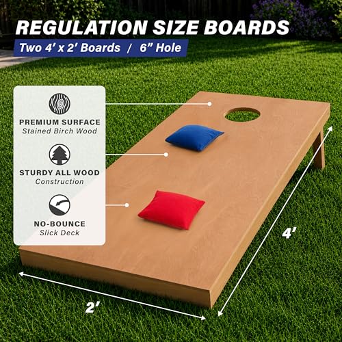Regulation Size Wooden Cornhole Boards Set - Light Brown Finish - No Bean Bags
