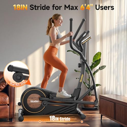 Compact Elliptical Machine with 18IN Long Stride - Home Gym