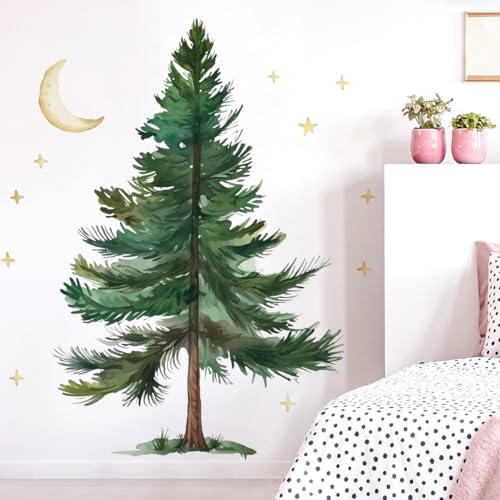 Runtoo Pine Tree Wall Art Decal Peel and Stick Christmas Woodland Mountain Tree Wall Stickers for Nursery Bedroom Living Room Wall Decor
