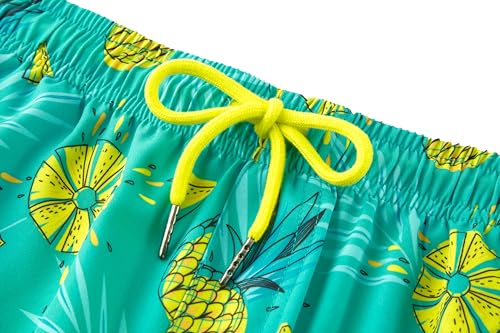 Boys Swim Trunks with Compression Liner - Neon Pineapple, 10-12 Years