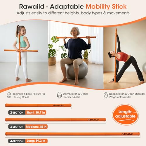 5ft Adjustable Yoga Stick - Sturdy Steel Mobility Stick - Orange
