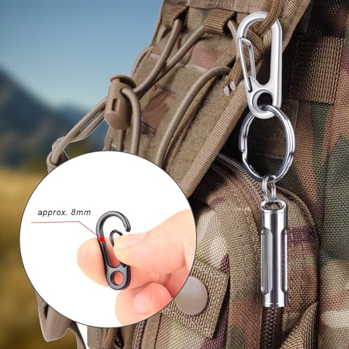 Small Carabiner Clip Set - Metal Snap Hooks for Key Chains & Gear - Gun Black+Rings 12 Set