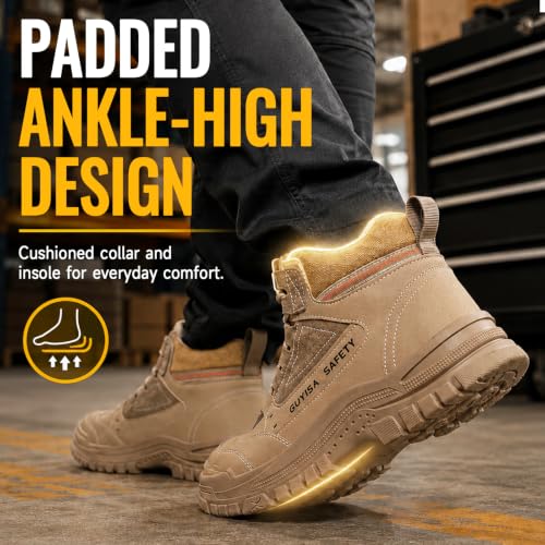 GUSAYEX Steel Toe Boots for Men 9.5 Brown-3086 Puncture-Resistant Work Boots