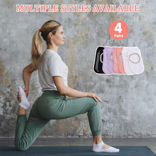 8 Pairs Pilates Socks with Grips for Women - Simple Color 4