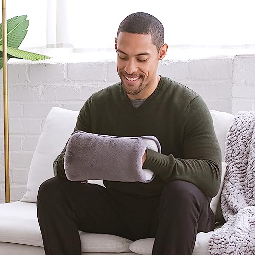 Brookstone Charcoal Faux Fur Hand Warmer Muff with Microwavable Gel Pack