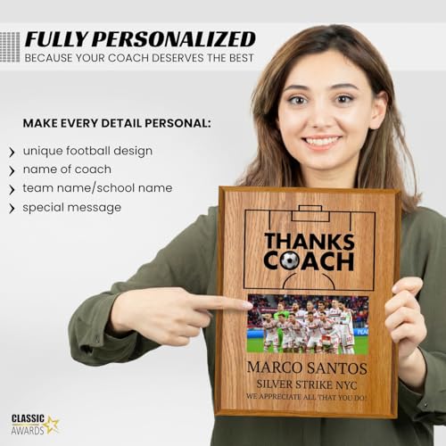 Personalized Coach Plaque - Custom Award with Team Photo - Soccer, 9" x 12"
