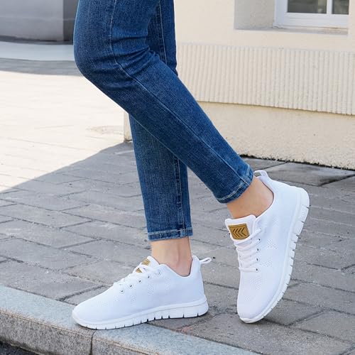 FUDYNMALC Womens Tennis Shoes - Lightweight Comfortable White 8.5