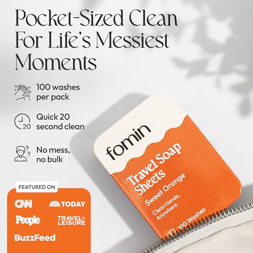 Portable Travel Soap Sheets - 100 Orange Dissolvable Soap Sheets