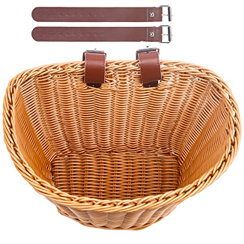 Woven Plastic Bike Basket - Front D-Shaped Handlebar Storage Brown