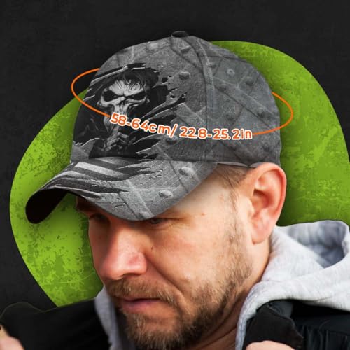 Gosify Black Skull Baseball Cap for Men - Grim Reaper Old Metal Flag, Adjustable