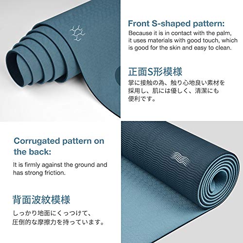 Eco-Friendly Non-Slip Yoga Mat with Carry Strap - Grey Blue/Black, 72" x 24"