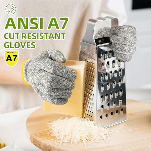 Schwer 2 Pairs High Level ANSI A7 Cut Resistant Gloves, Food Grade Cutting Gloves for Chef, Mandoline Glove for Kitchen Meat Cutting, Wood Caving, Ambidextrous, Breathable & Cool, PR1508, L