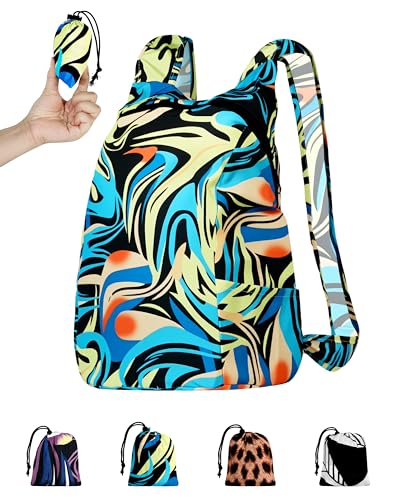 Lightweight Pocket-Sized Hiking Daypack - Blue & Green Swirl
