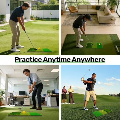 GearJoy Three-Grass Golf Practice Mat for Backyard & Indoor Swing Training