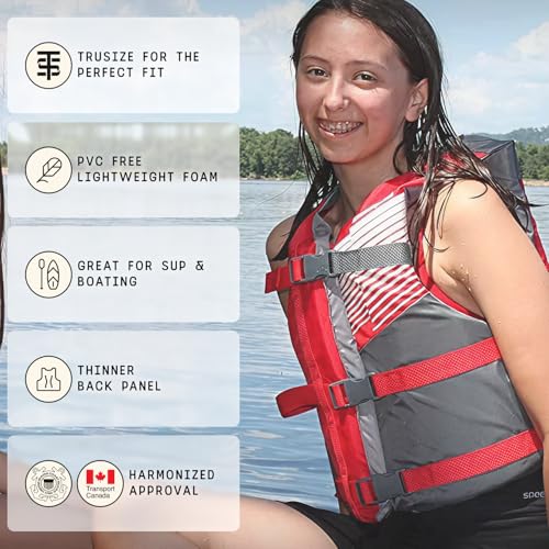 Youth Life Jacket - Coast Guard Approved, Adjustable PFD for 75-125 lbs - Red/Gray
