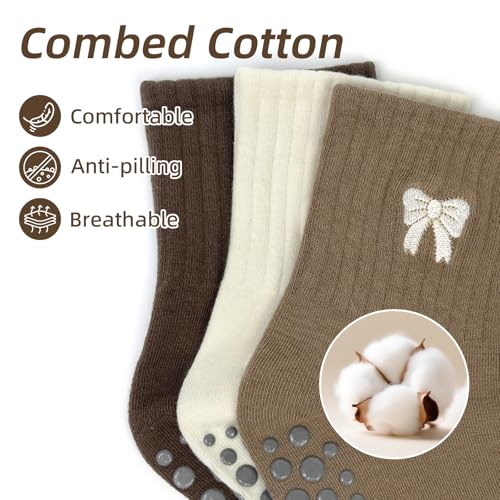 Non-Slip Pilates Grip Socks for Women - Off White, Light Brown, Brown