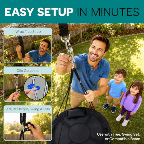 Heavy Duty 40-Inch Saucer Swing for Kids - Black