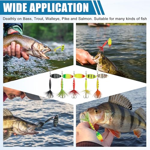 5pcs Spinner Baits Fishing Lures Kit with Rooster Feather Tail