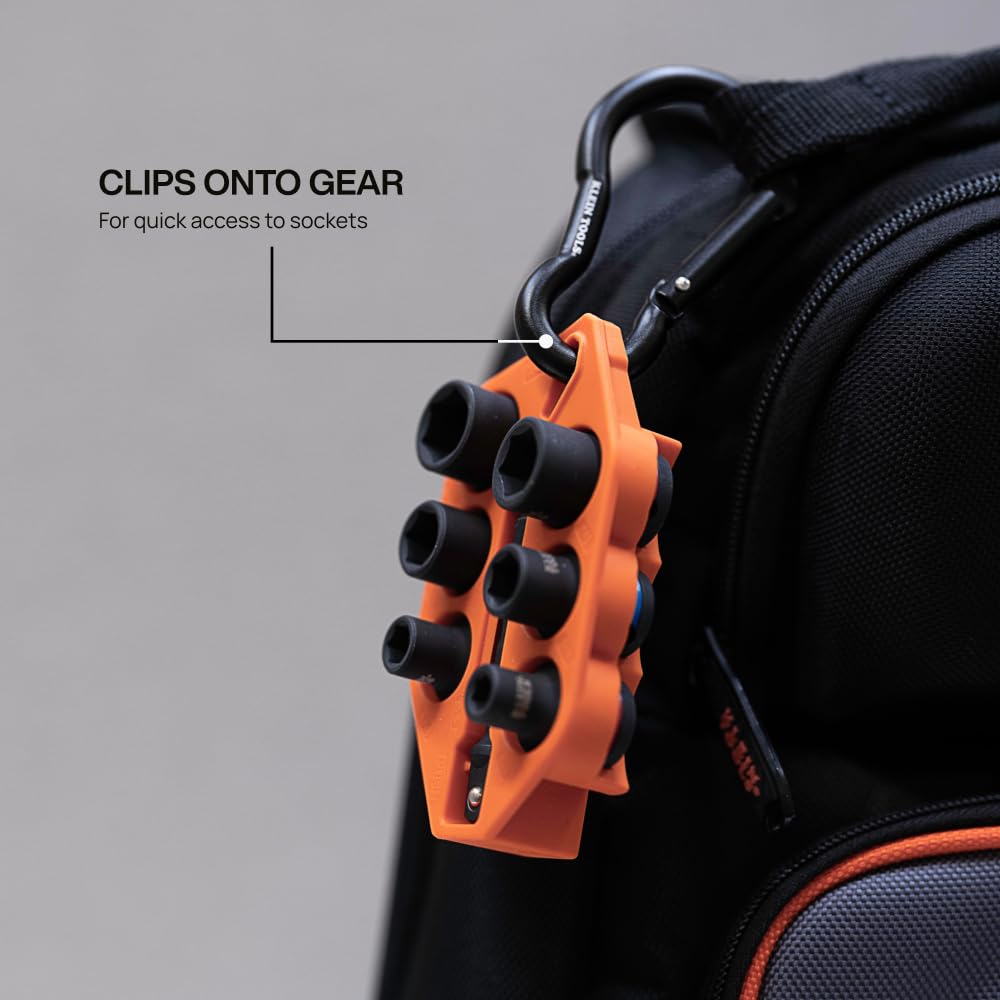 Klein Tools 33808 Grab-And-Go Impact Socket Set, SAE, 7-Piece Set with Sleeve, Carabiner, and 3/8-Inch Drive, Color-Coded 1/4, 5/16, 3/8, 7/16, 1/2, and 9/16-Inch Sockets