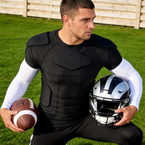 Eicolorte Men Padded Chest Rib Protector Shirt Small Black Football Gear