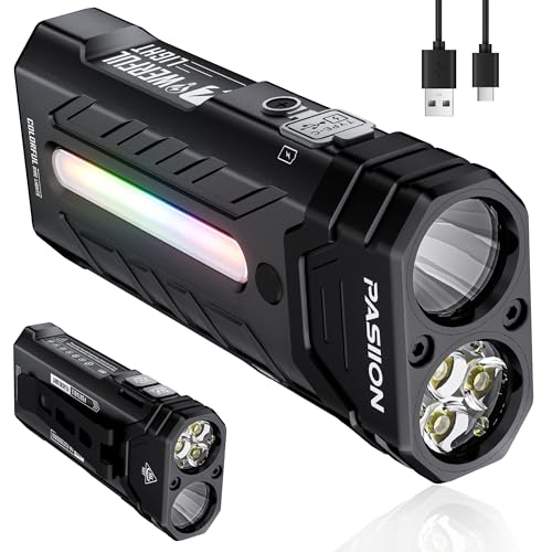 EDC Rechargeable Flashlight 3250 Lumens with RGB Light,55 Modes Multifunctional Flat Flashlight with Floodlight,Spotlight and Magnetic Base,Waterproof USB C Flashlight for Camping,Home,Emergencies