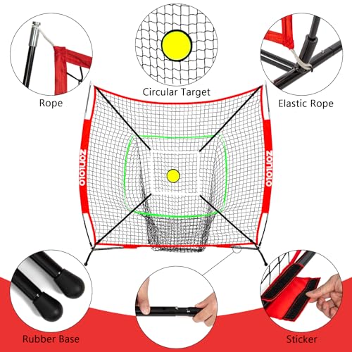 6x6ft Portable Baseball & Softball Net with Target & Strike Zone for Practice
