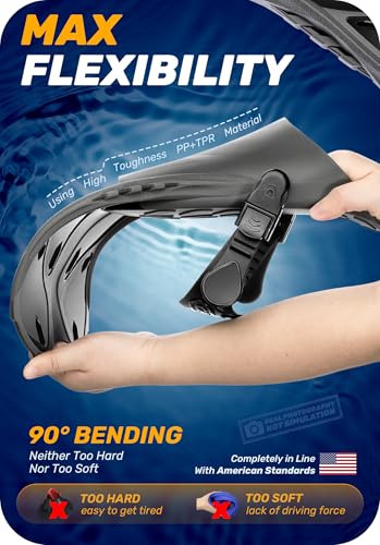 Travel Size Snorkel Fins - Adjustable Lightweight Short Flippers - Black L/XL