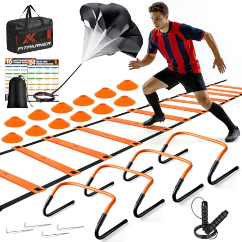 Agility Ladder Training Kit - 20ft Speed Ladder, Hurdles, Parachute & Cones