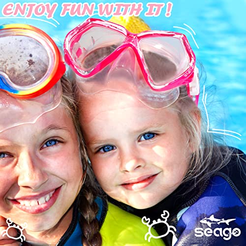 Kids Swim Goggles with Nose Cover - Anti-Fog Tempered Glass, Red