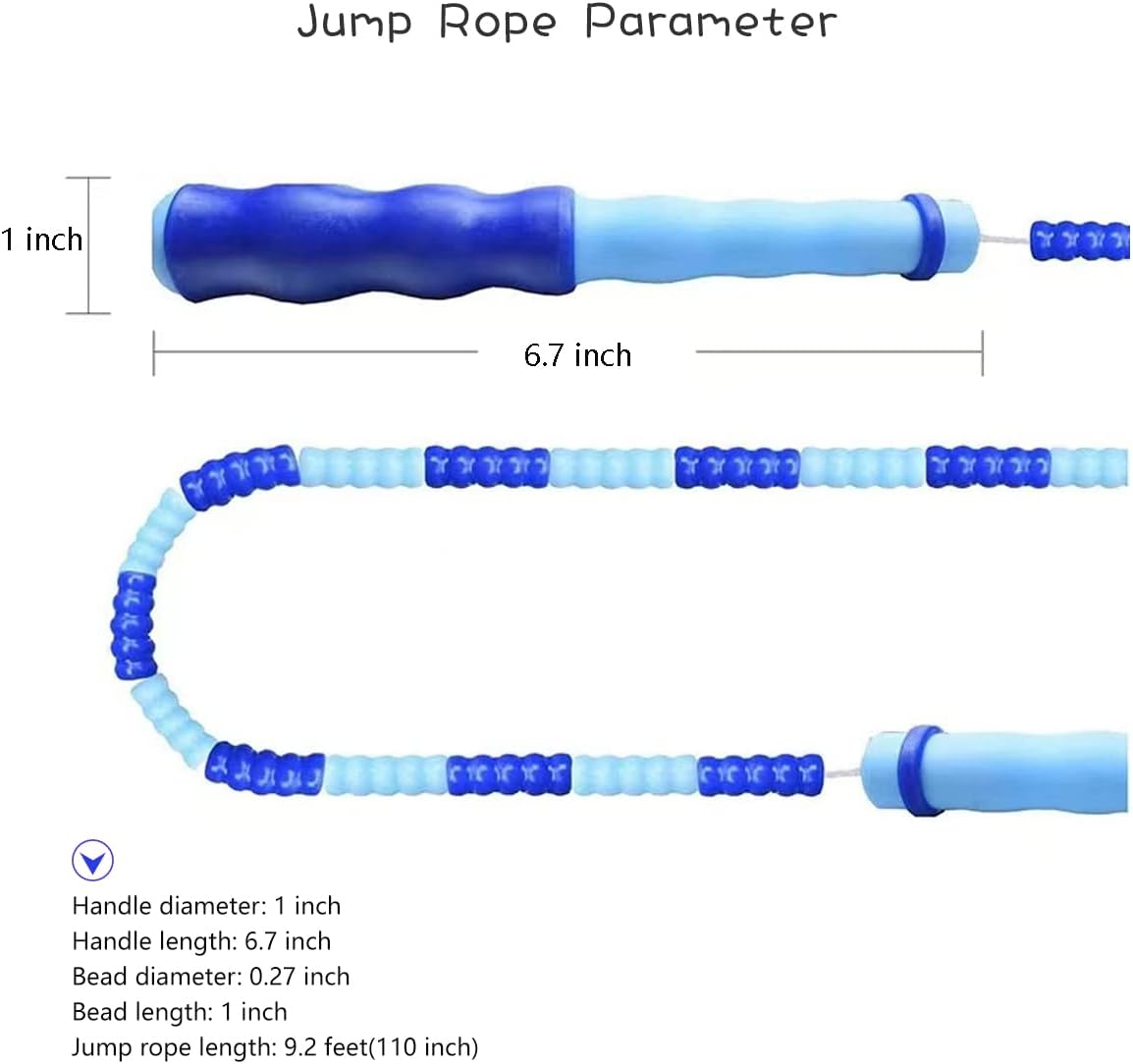Soft Beaded Jump Rope for Kids | Adjustable Tangle-Free Skipping Rope - 9.2Ft for Exercise & Fitness