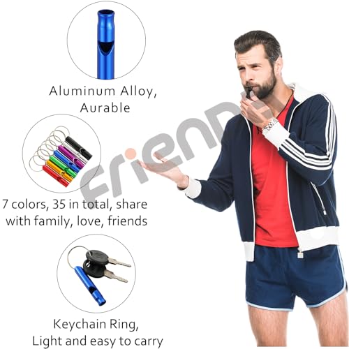35-Pack Emergency Whistles with Keychain - Loud Aluminum Design