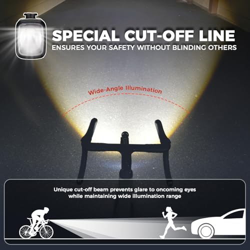 ROCKBROS 1000 Lumens Bike Headlight - USB-C Rechargeable Front Light, Black