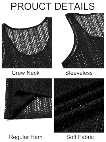 Mens Sleeveless Tank Top - Knitted Casual Hollow Out - Medium Black