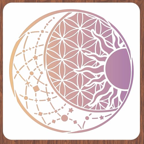 INFUNLY Sun Stencil Flower of Life Mandala Stencil Reusable Stencils for Painting DIY Decorative Stencil Template Flower Stencils Art Templates for Canvas Crafts Wood Wall Furniture