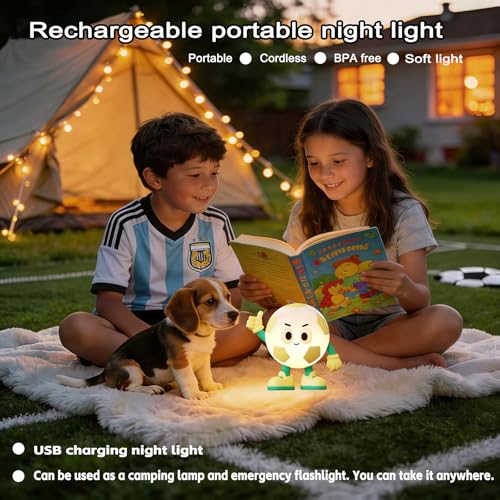 Soccer Football Night Light - Silicone USB-C Rechargeable, 7 RGB Colors, Auto Timer - Brazil