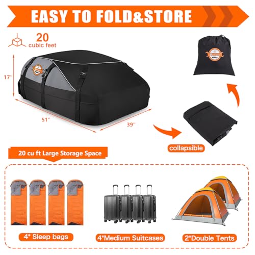 20 Cu Ft Rooftop Cargo Carrier Bag - Waterproof Soft Roof Bag
