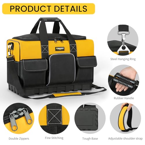 Tool Bag, 20-inch Tool Organisers, 600 Denier Large Tool Bag for Home DIY & Equipment Storage, Yellow and Black (50cm/20inch)
