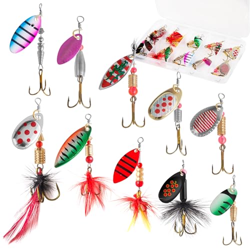 10-Piece Inline Spinner Fishing Lure Set with Tackle Box